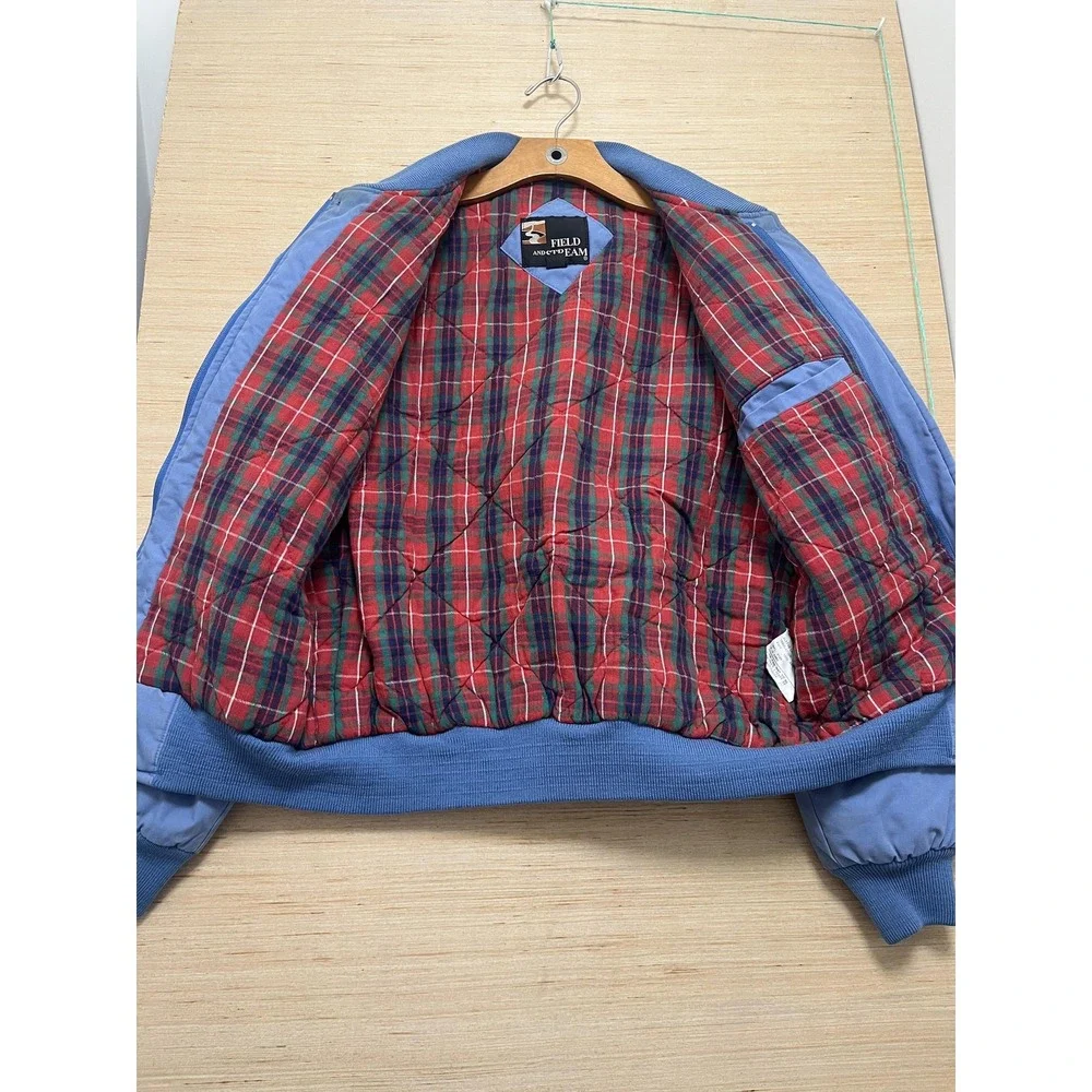 Field and Stream Jacket Mens Large Blue Quilted Plaid Lined Bomber Coat Outdoors